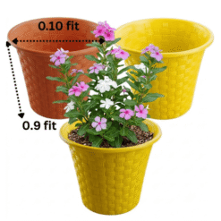 Alternative view of Set of 3 Woven Pattern Plastic Pots (Yellow & Red) - 0.10 ft x 0.9 ft