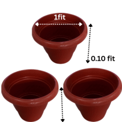 Set of 3 Brown Plastic Plant Pots (1 ft x 0.10 ft)