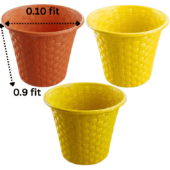 Set of 3 Woven Pattern Plastic Pots (Yellow & Red) - 0.10 ft x 0.9 ft