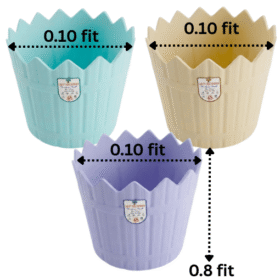 Set of 3 Crown Edge Plastic Plant Pots (Blue & Cream) - 0.10 ft x 0.8 ft