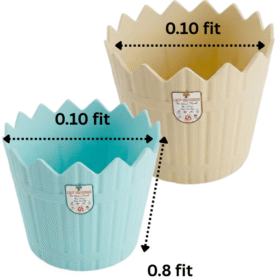 Set of 2 Crown Edge Plastic Plant Pots (Blue & Cream) - 0.10 ft x 0.8 ft