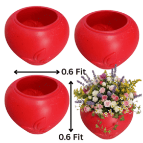 Round Red Plastic Flower Pot | Small Decorative Planter for Indoor Plants & Home Gardening (0.6 x 0.6 Fit)
