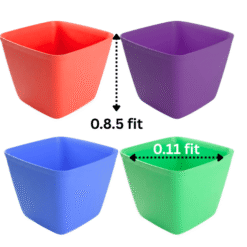Set of 4 Modern Square Plastic Pots (Multicolor) - 0.11 ft x 0.85 ft