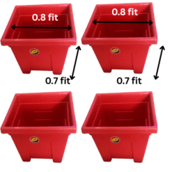 Set of 4 Square Plastic Plant Pots (Red) - 0.8 ft x 0.7 ft