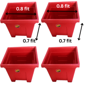 Set of 4 Square Plastic Plant Pots (Red) - 0.8 ft x 0.7 ft