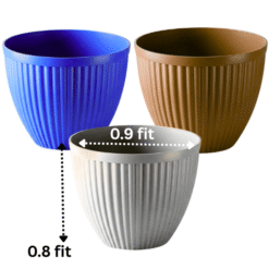 Set of 3 Ribbed Round Plastic Pots (Multicolor) - 0.9 ft x 0.8 ft