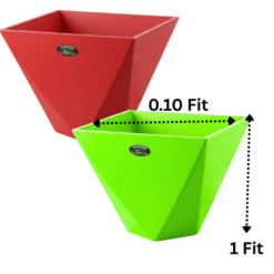 Set of 2 Modern Geometric V-Shape Pots (Red & Green) - 0.10 ft x 1 ft