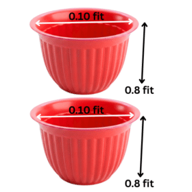 Set of 4 Ribbed Plastic Plant Pots ( Red) - 0.10 ft x 0.8 ft