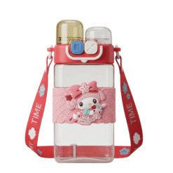 Alternative view of (500ml)Cute Cartoon Kids Water Bottle with Straw & Strap | Transparent Sippy Cup with 3D Character Sleeve | Spill-Proof School Bottle (Red)