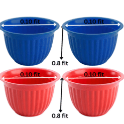 Set of 4 Ribbed Plastic Plant Pots (Blue & Red) - 0.10 ft x 0.8 ft