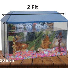 2 Feet Aquarium Tank with Blue Top Lid | Glass Fish Tank for Home & Office Decor (20 Inch Height)