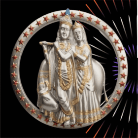 Radha Krishna with Cow Round Wall Hanging Frame | Divine Religious Showpiece for Home Decor & Gift (Silver & Gold Finish)
