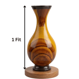 1 Foot Wooden Flower Vase | Handcrafted Decorative Wooden Showpiece Pot for Home Decor (Brown & Yellow Finish)