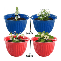 Alternative view of Set of 4 Ribbed Plastic Plant Pots (Blue & Red) - 0.10 ft x 0.8 ft